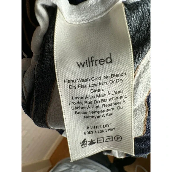 Aritzia Wilfred S Faun $178 Striped Gaucho Wide Leg Pants High Rise Crop Blue - Picture 12 of 15